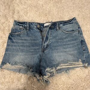 Blue Jean Shorts with Distressed Frayed Hem